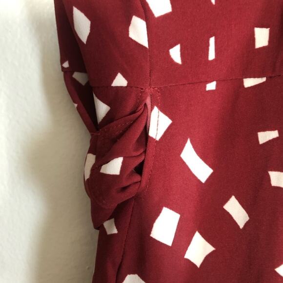 Moda International Burgundy Red White Polka Dots V-Neck Tie Open Wrap Dress - Picture 3 of 6